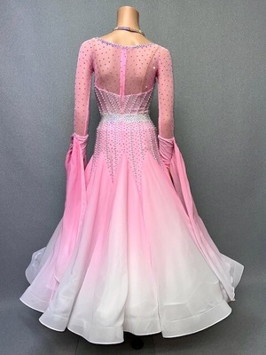 【新着】社交ダンス ドレス　スタンダード　モダンドレス　ピンクグラデ（パール）　S～M　ST-24-4　デモ・競技用ドレス　発表会衣装　パーティドレス　ワンピース　舞台衣装