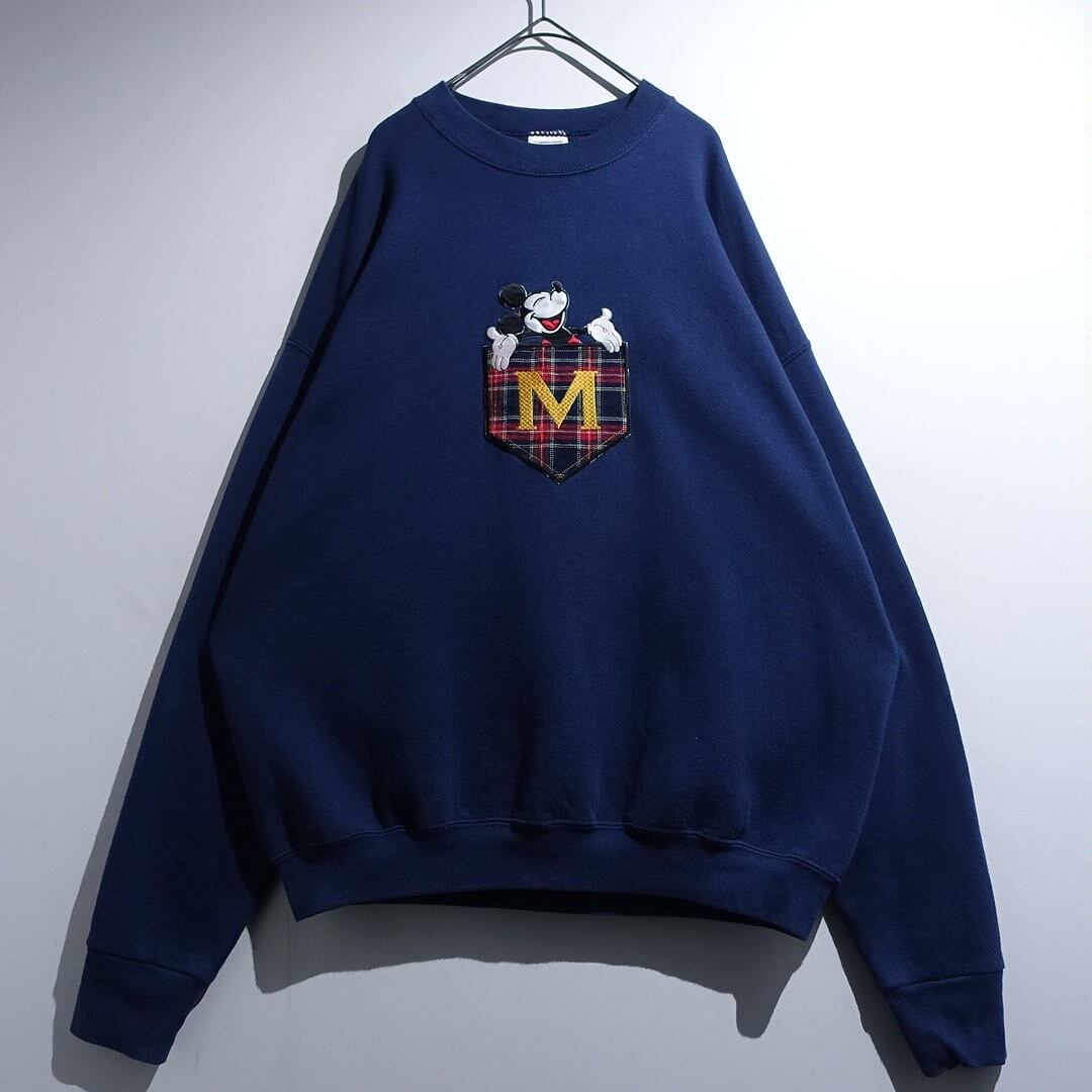 “MICKEY & CO.” Navy Mickey Check Embroidery Design Sweat