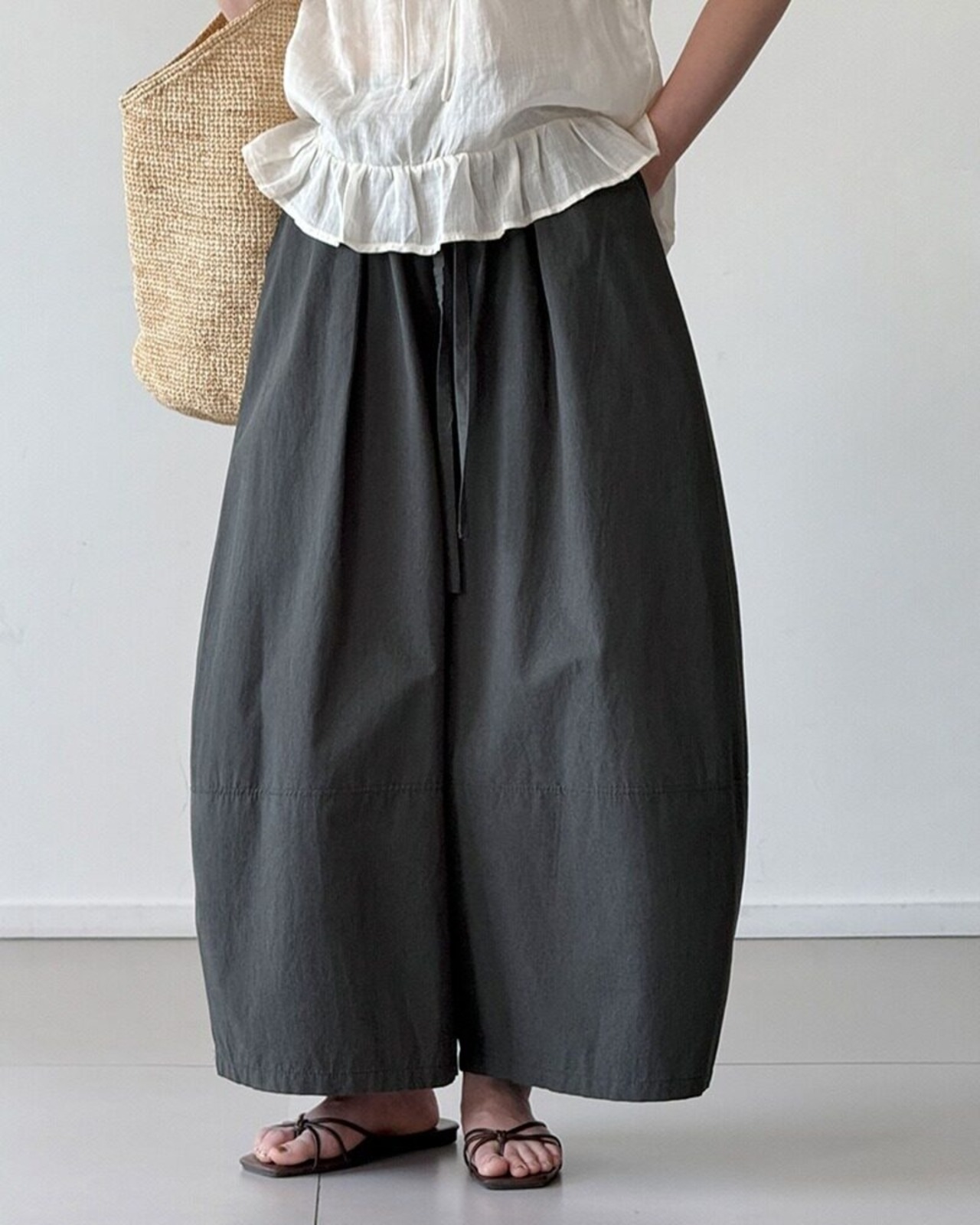 ドローストリングウエストワイドパンツ 2color A1044 - 2