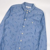 GOODHOOD X R.NEWBOLD グッドフッド×アールニューボールド イナズマ柄 BD ボタンダウン 長袖シャツ L/ブルー メンズ
