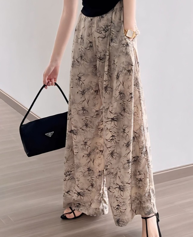 2024 New ink-printed Straight floor length trousers 1373