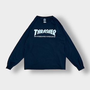 【THRASHER】プリント ロゴ ロンT ロングTシャツ 長袖Tシャツ L スラッシャー スケボー ボード ストリート 黒 US古着