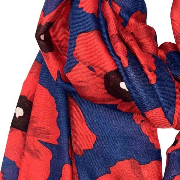 レッドフラワー柄ストール 大判ストール ユニセックス ビスコース 2色