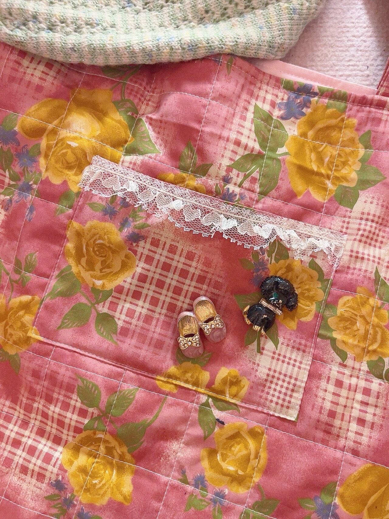 original / pink flower quilting tote bag
