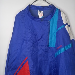 90s　アディダス　ハーフジップ　ナイロン　プルオーバー　刺繍ロゴ　レトロ