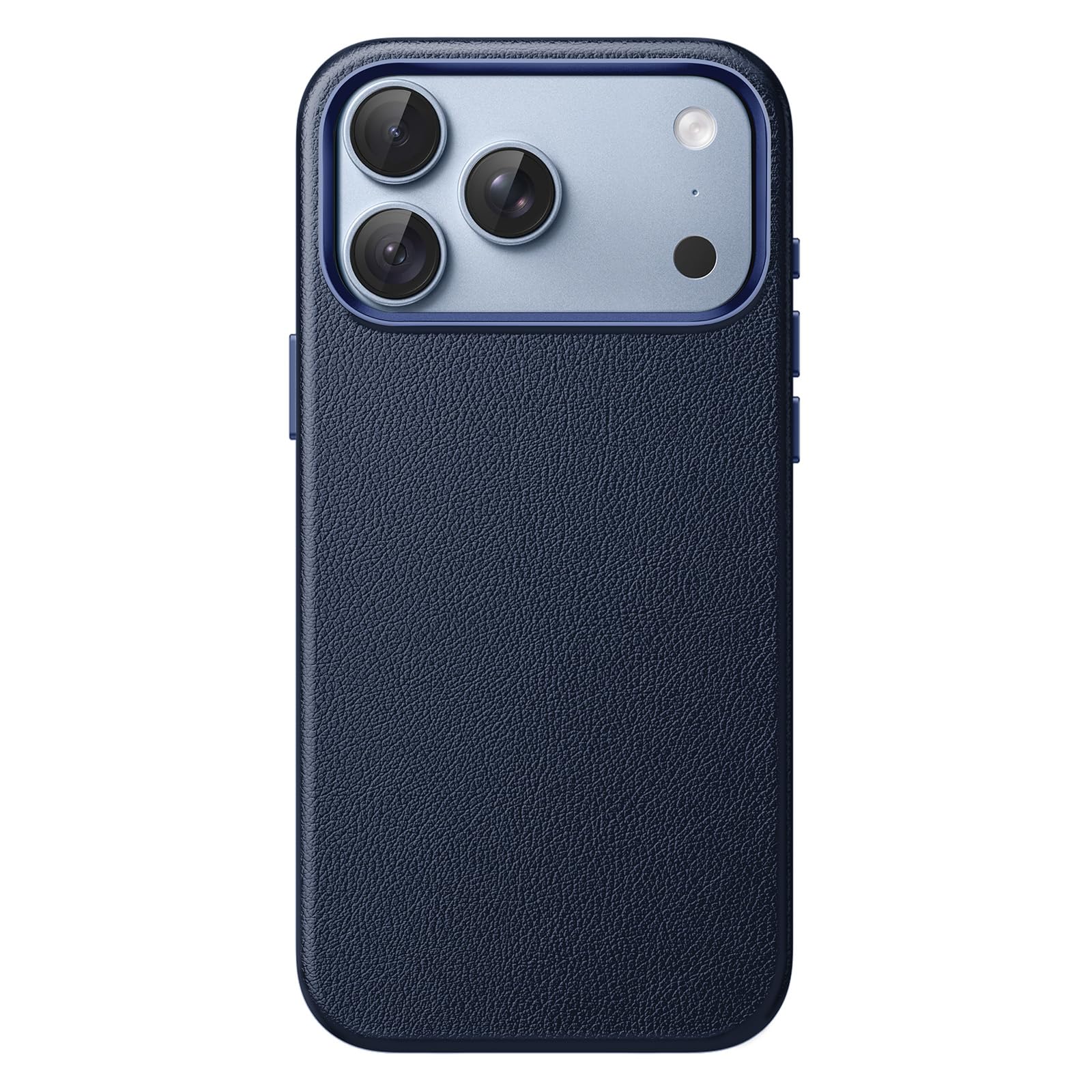 JETech iPhone 18 Pro用 ビーガンレザー マグネットケース (ディープブルー)