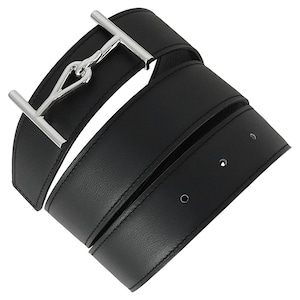 New HERMES エルメス レザーベルト 32mm ベルトバックル ジャンボ ヴォーシャモニ135 トゴ 黒 80サイズ 黒 新品