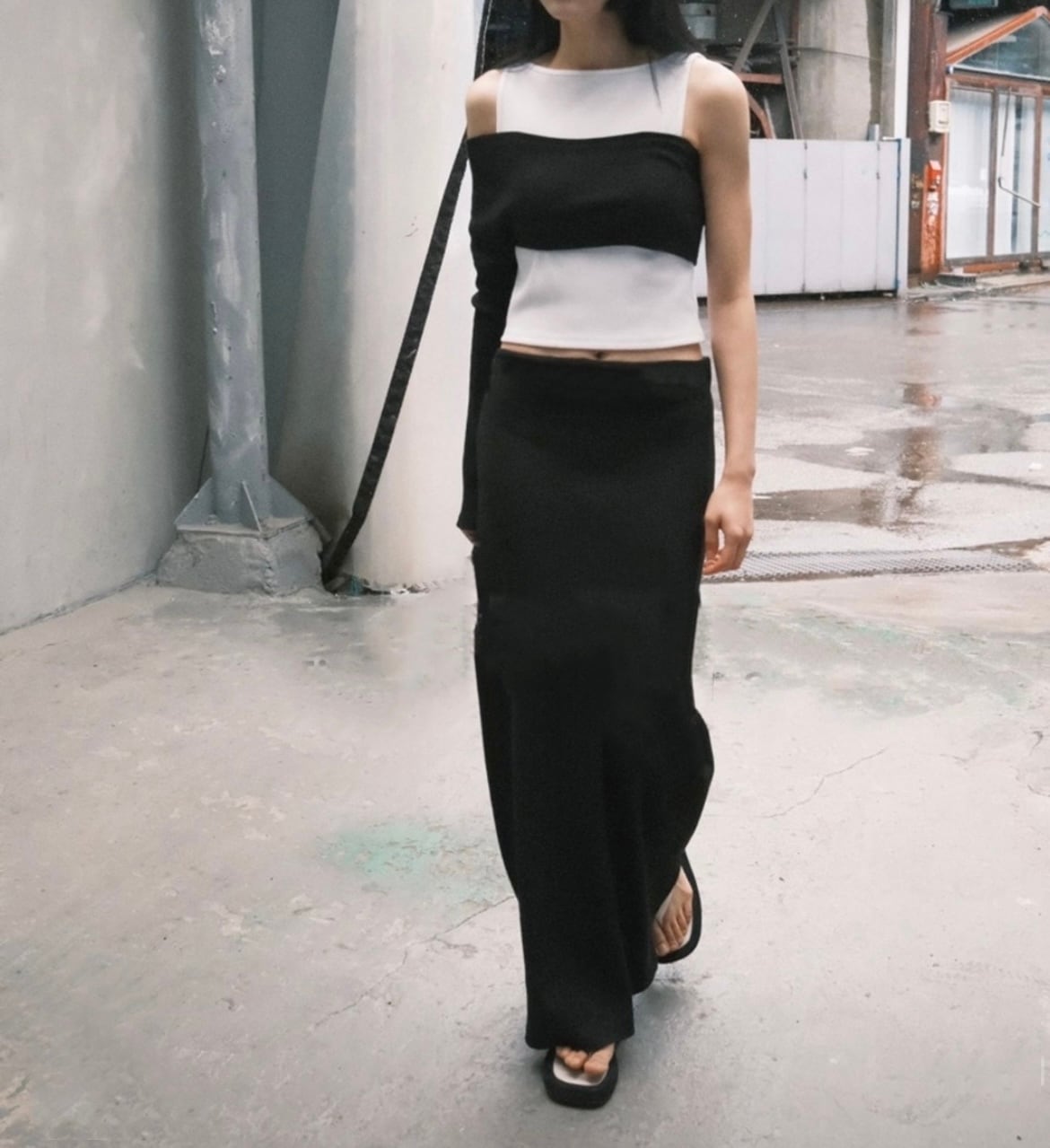 2color / アシメントリー薄手ニットビスチェ