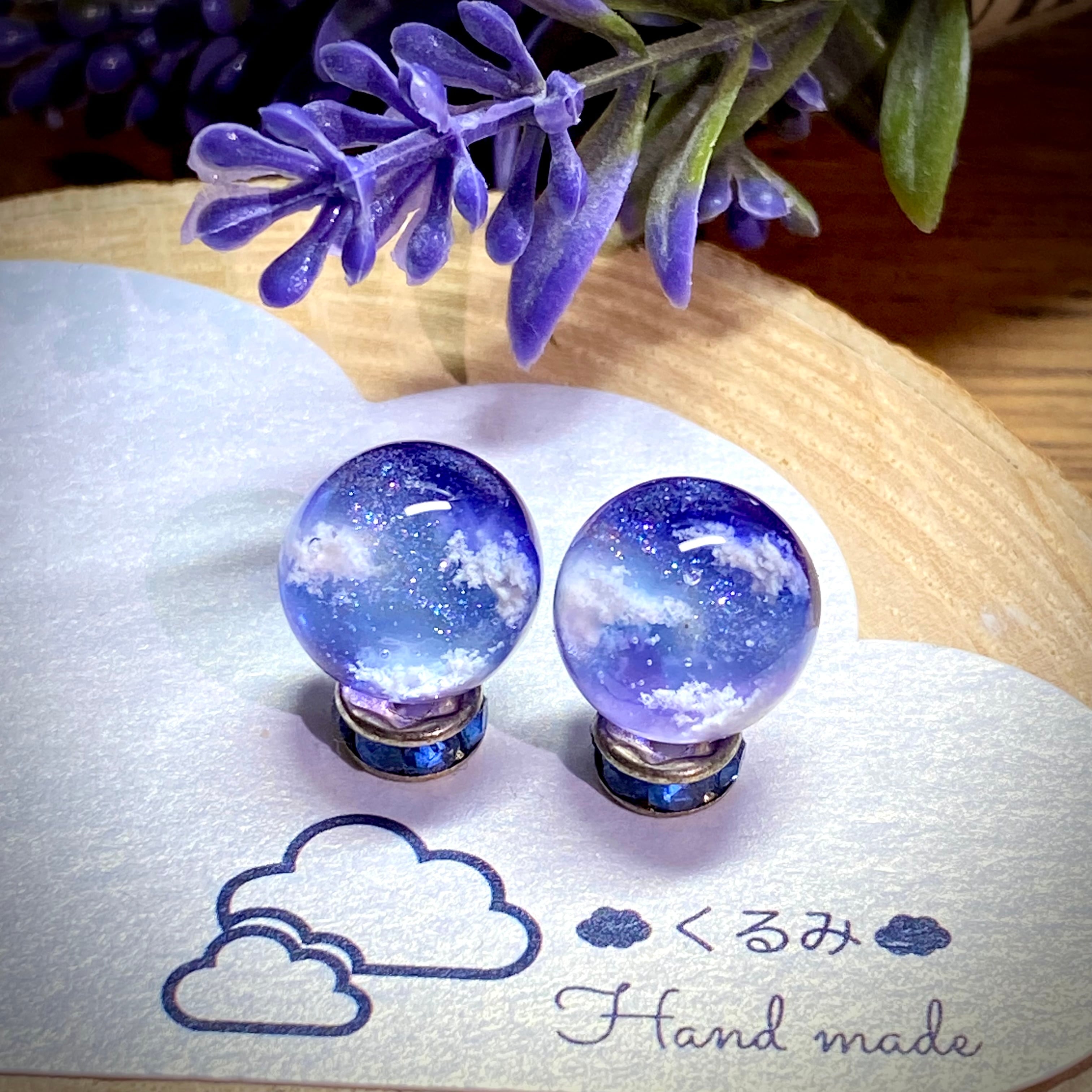 レジンキャッチ式ピアス 夜空と天の川 12mm サージカルステンレス