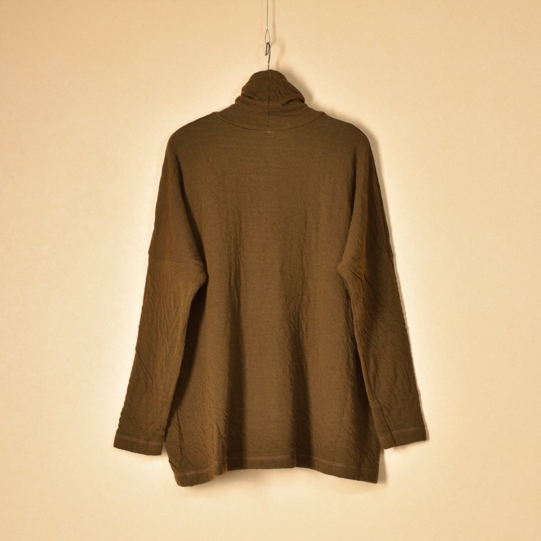prit プリット ウールコットン接結タートルワイドボディプルオーバー・ブラウン