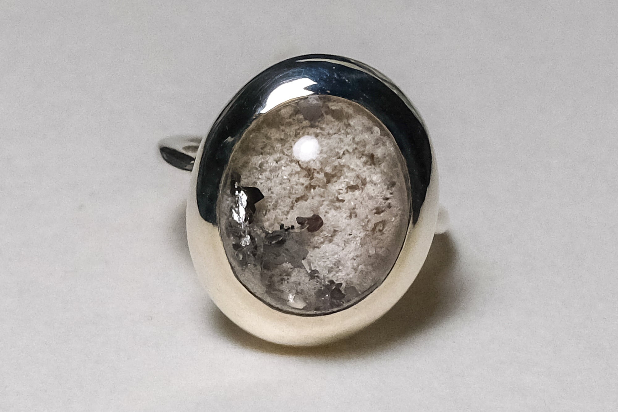 扉 イルメナイトインホワイトガーデンクォーツ リング silver no,293