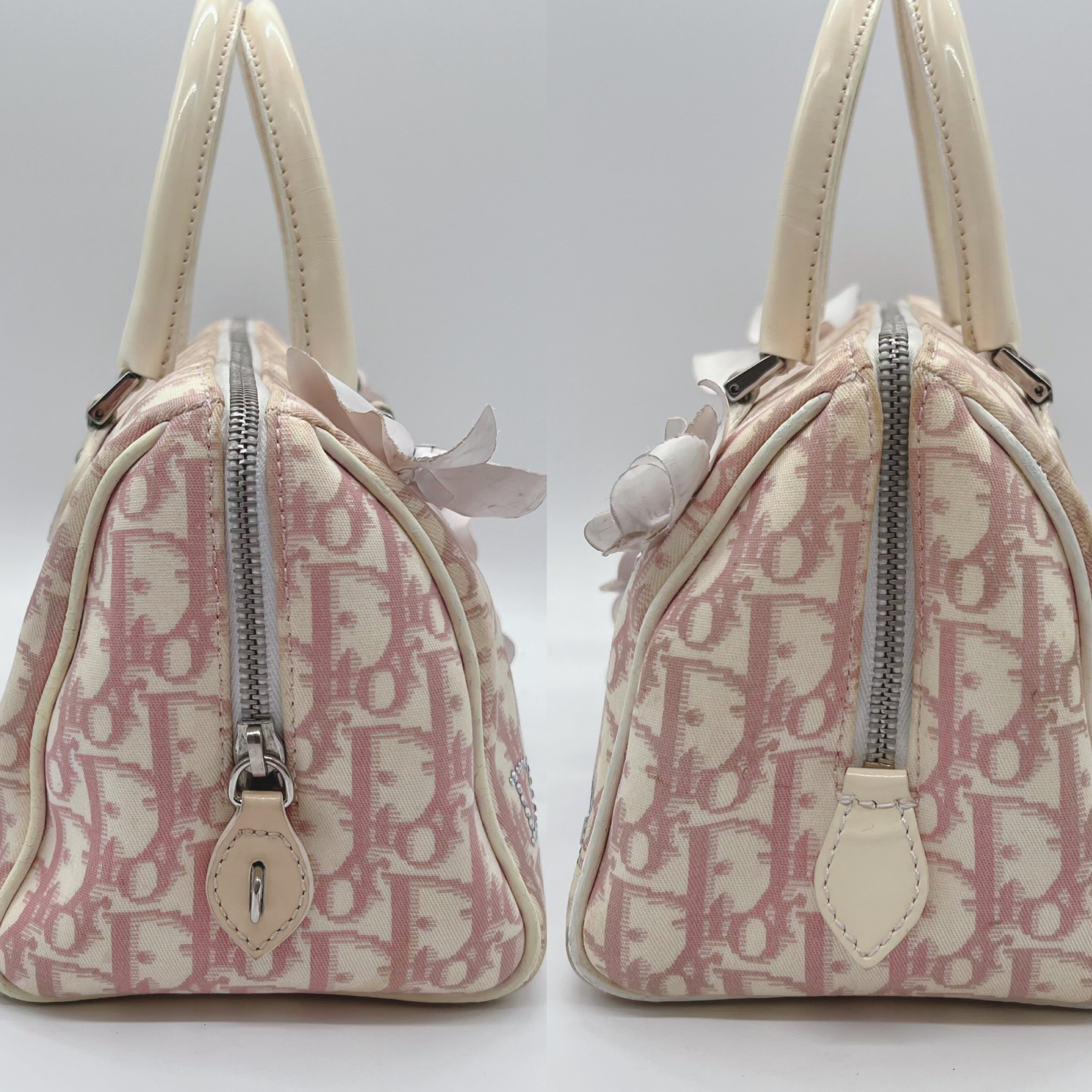 ディオール　ハンドバッグ　トロッター　ピンク　フラワー Dior】ディオール トロッター柄 フラワー ハンドバッグ ピンク