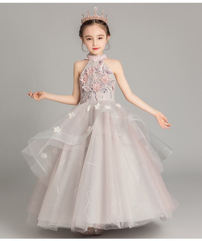 女の子ドレス ホルターネック レース スパンコール 子どもドレス 花童 発表会 結婚式 ピアノ 演奏会 子供服 女の子 ワンピース ピンク 100cm 110cm 1cm 130cm 140cm 150cm 160cm Elegant