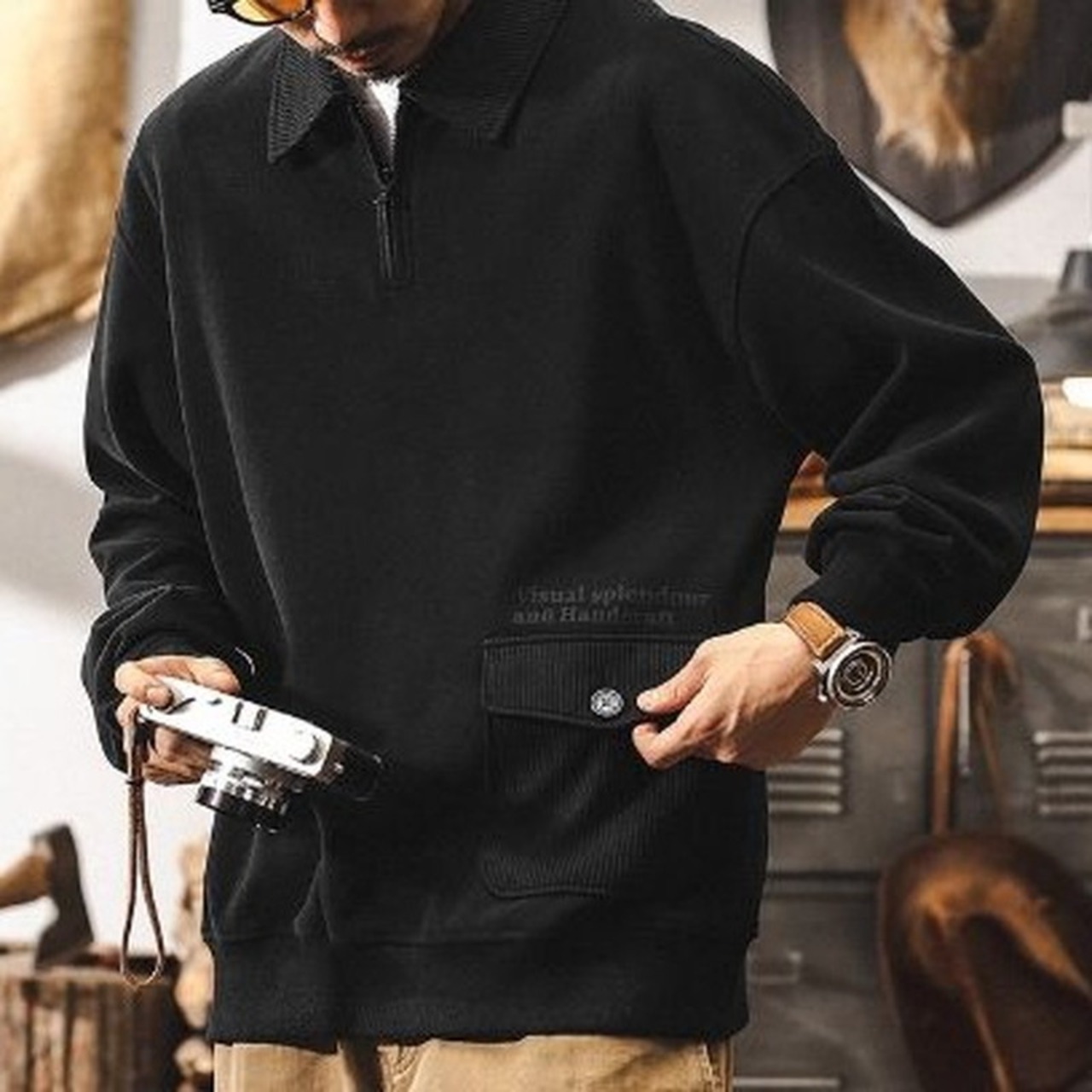 Corduroy Short Sleeve Shirt Crew Neck ◇2color H0834