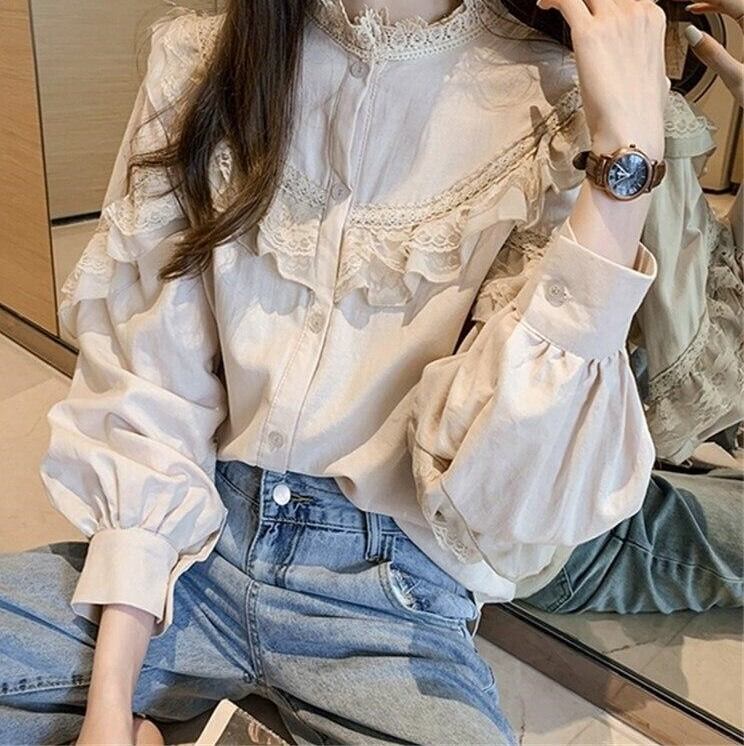 トップス ブラウス レースシャツ 袖あり 長袖 ボリューム袖 Uネック フリル レース 刺繍 シフォン ふわふわ 透け感 かわいい 大人可愛い きれいめ カジュアル 大人 上品 おしゃれ 大人女子 ラブリー キュート ガーリー エレガント レトロ 無地 10代 20代 30代 40代 レディース トップス ブラウス レースシャツ 袖あり 長袖 ボリューム袖 Uネック