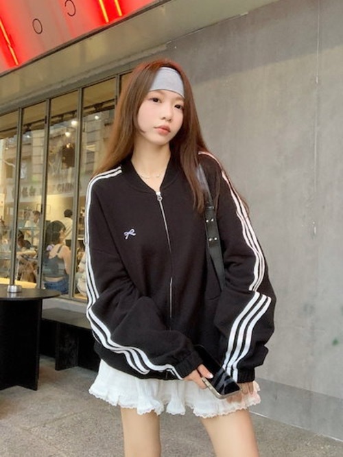 2024 秋冬 韓国 かわいい レディース アウター ブラックブルゾンお出かけ異素材MIX 長袖防寒セクシー ボールカラーシルエットトップスサイド冬カジュアルファッション系サイズお出かけフル丈トラック