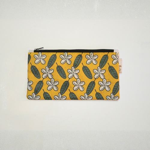 Ashi｜亜紙 Flat Pouch M＊Yellow Champey プルメリア柄 紙ポーチ バナナ ハンドメイド