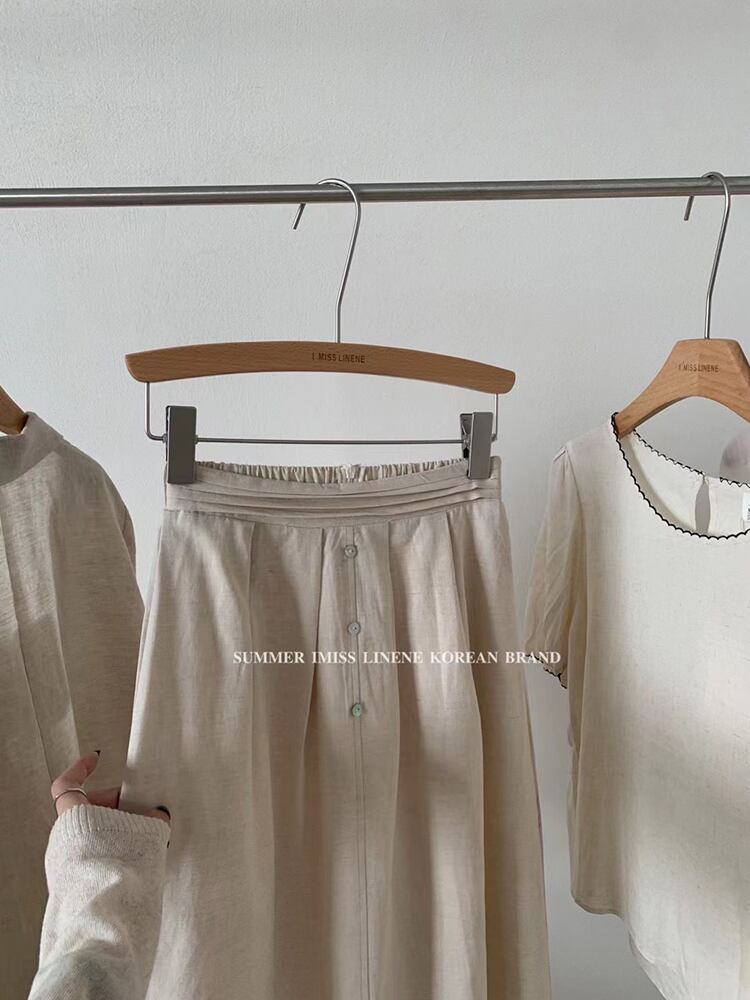プリーツボタンウェストスタンダードスカート サマールーズAライン薄手 レトロ 夏物 ビッグFスモールZ韓国83029627528