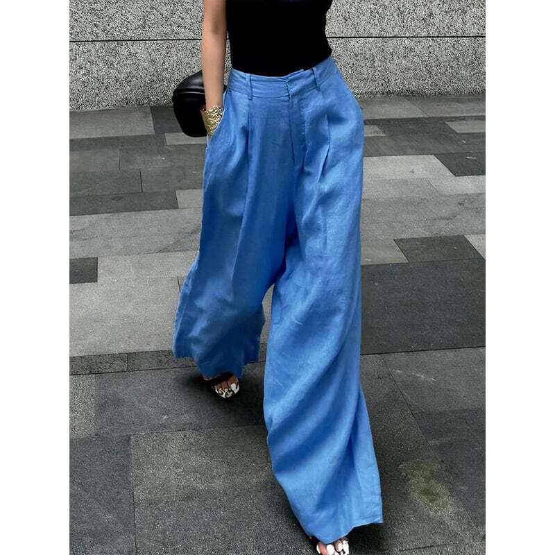 wide tuck blue pants 10797