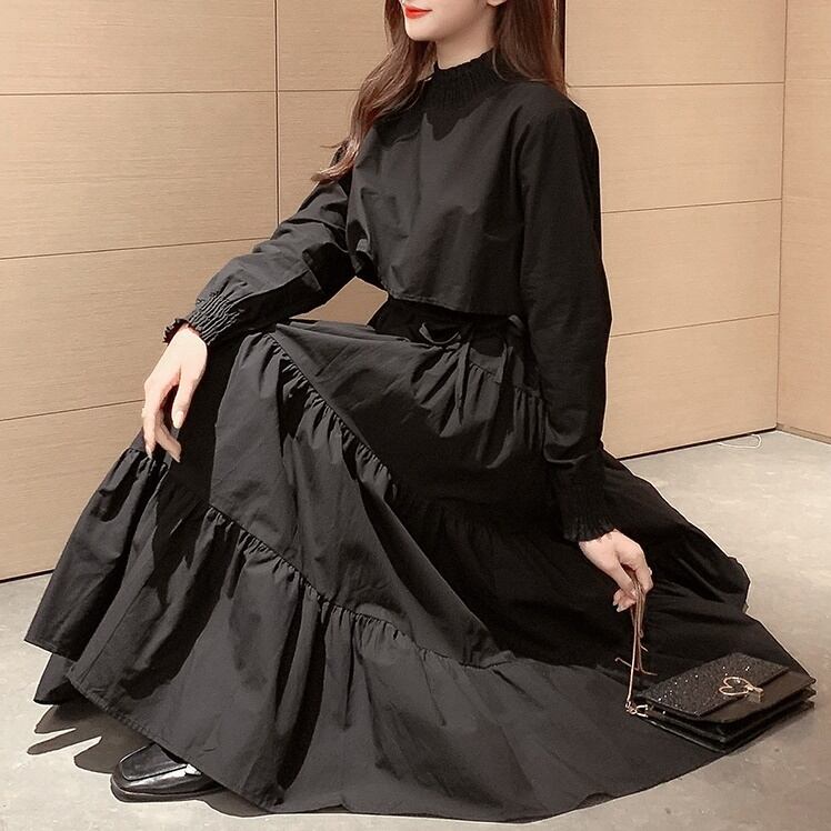 ティアードワンピース 長袖 3color Lecchy