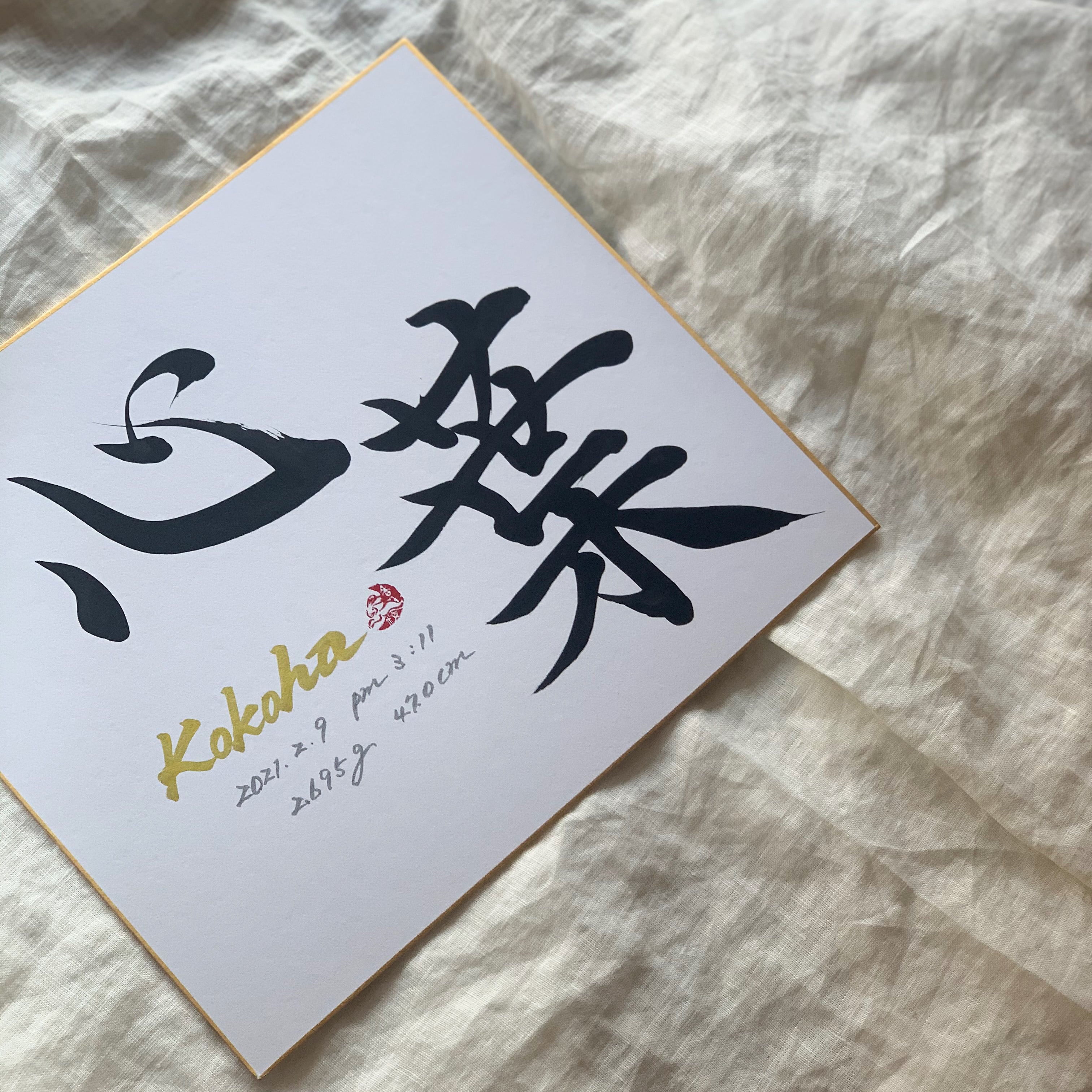 書道家が書くお名前アート書＊色紙額無し＊送料無料＊出産祝いに