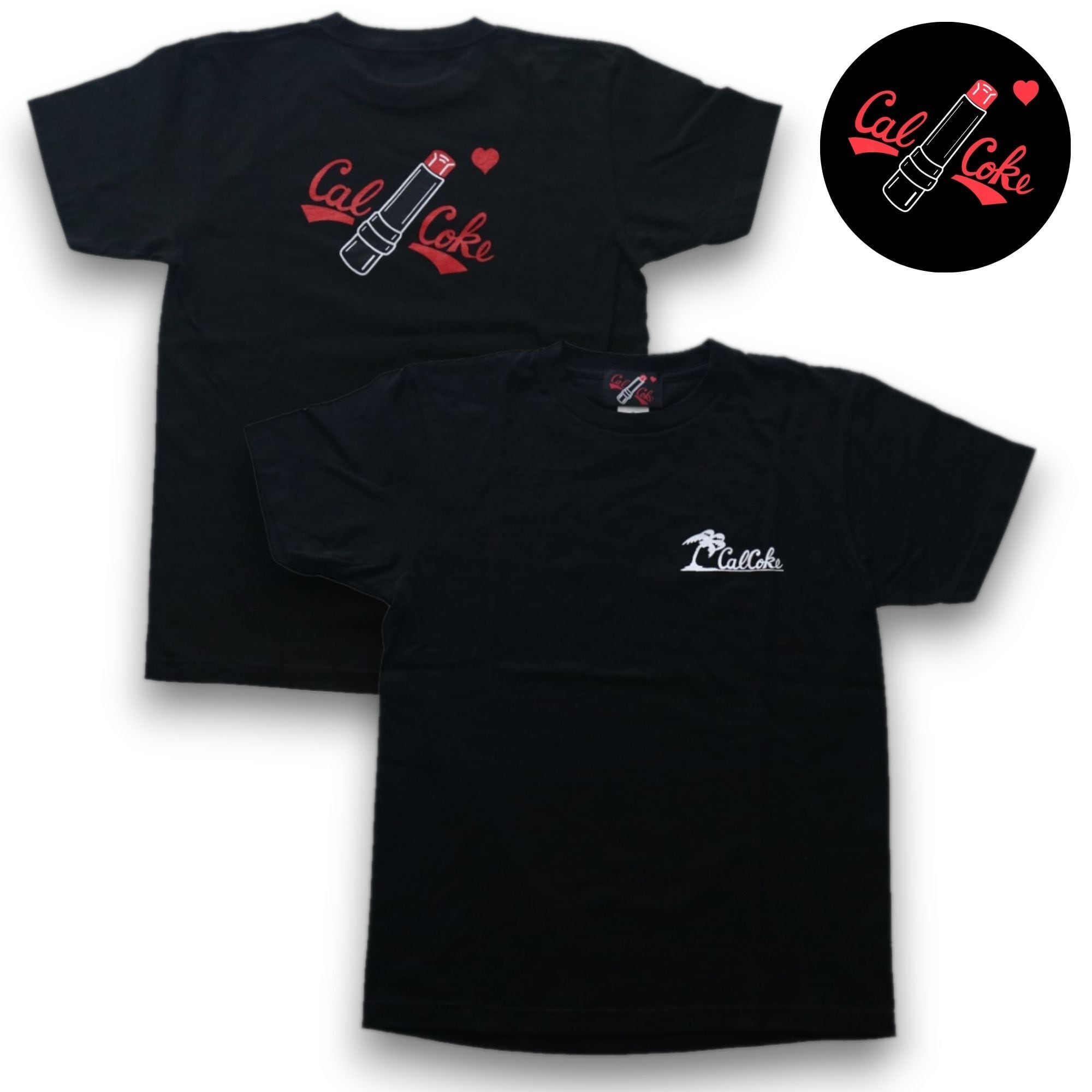 リップバックプリントTシャツ ブラック CAL-COKE ロカビリー
