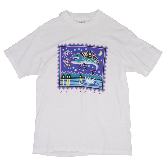 【USED】90s Hanes BEEFY-T "Brigadoon" Fantasy Fish Print T USA製