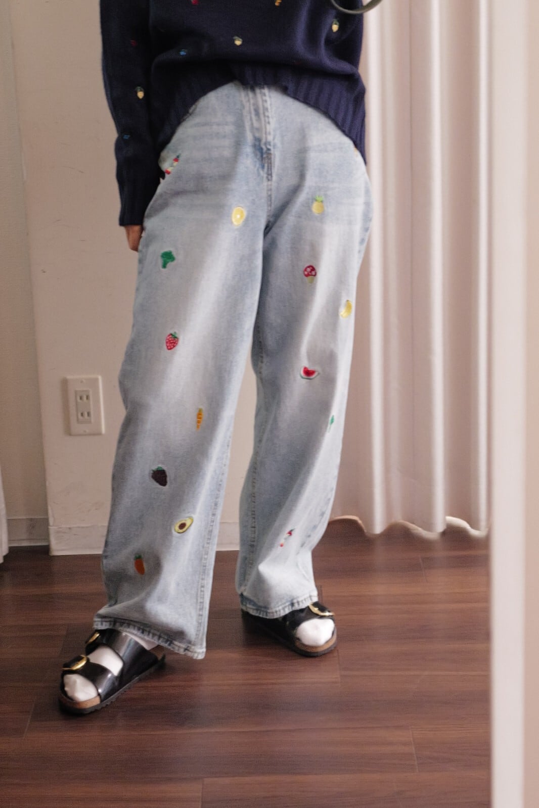 fruit embroidery denim blue