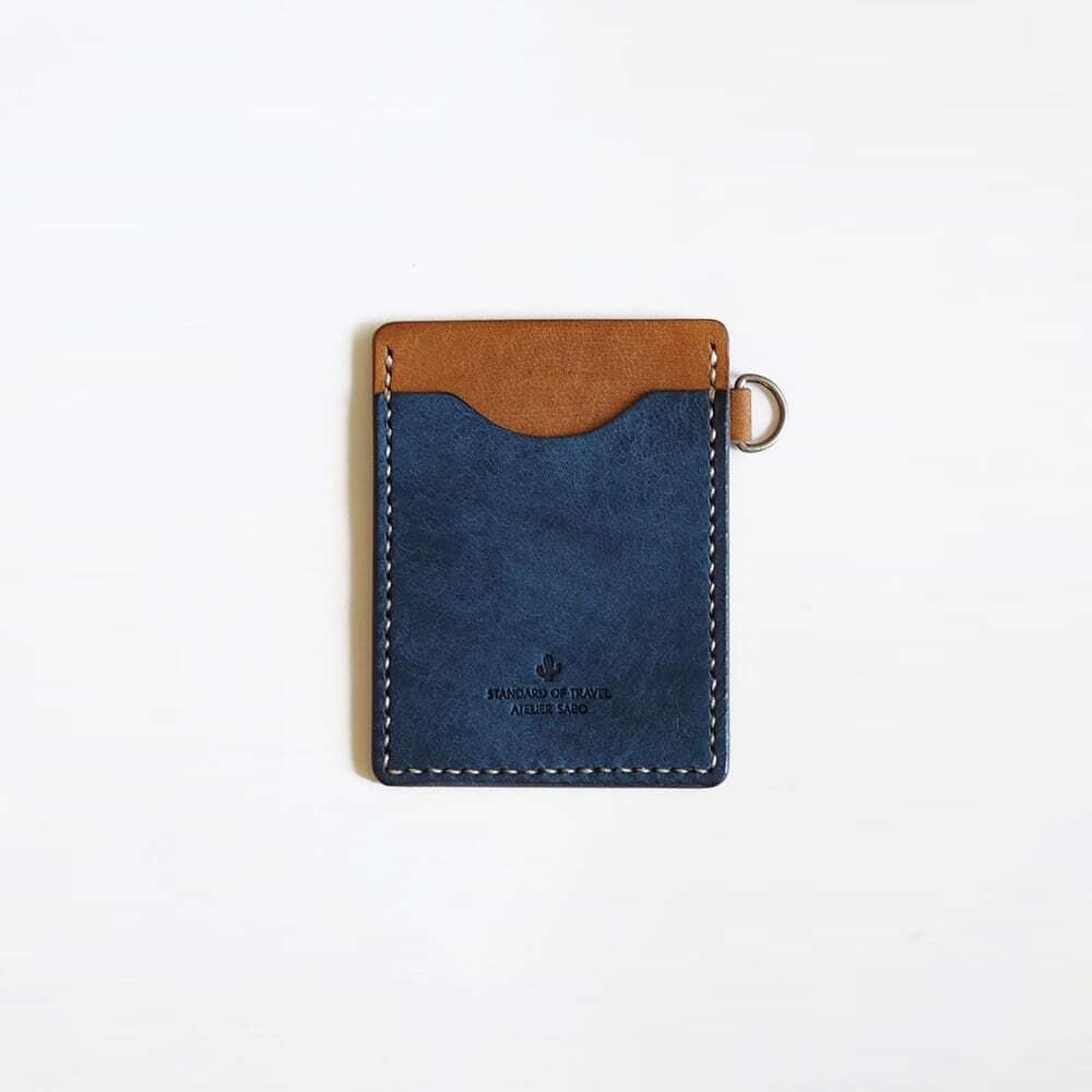 入れたまま使える ICカードケース【ブルー×ブラウン】 | 革小物