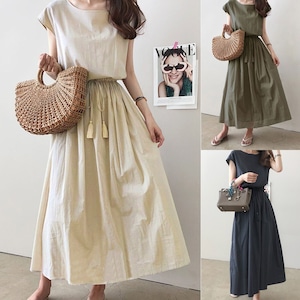 【送料無料】ロングワンピース 切り替え カジュアルコーデ◎デイリー使いに♩(DM0069)