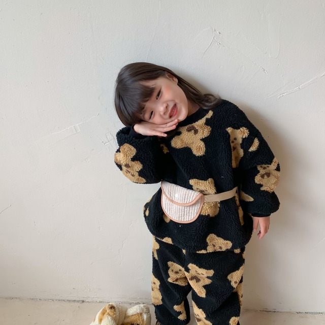 No 77 キッズ もこもこ パジャマ 韓国 ベビー服 ベアー総柄半袖上下セット 韓国子供服 ナチュラル 韓国 子供服 ベビー服 パジャマ 部屋着 韓国 ファッション 男の子 女の子 韓国のプチプラレディース 子供服ショップ Sourire
