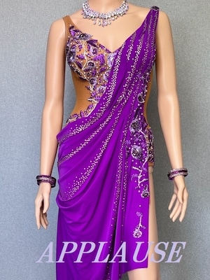 【新着】社交ダンス ドレス　ラテンドレス　バイオレット　M　LA-23-8　デモ・競技用ドレス　発表会衣装　パーティドレス　ワンピース　舞台衣装