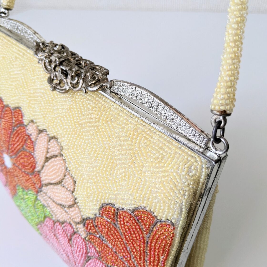 梟 ヴィンテージビーズ刺繍 ハンドバッグ チェーンショルダー vintage 