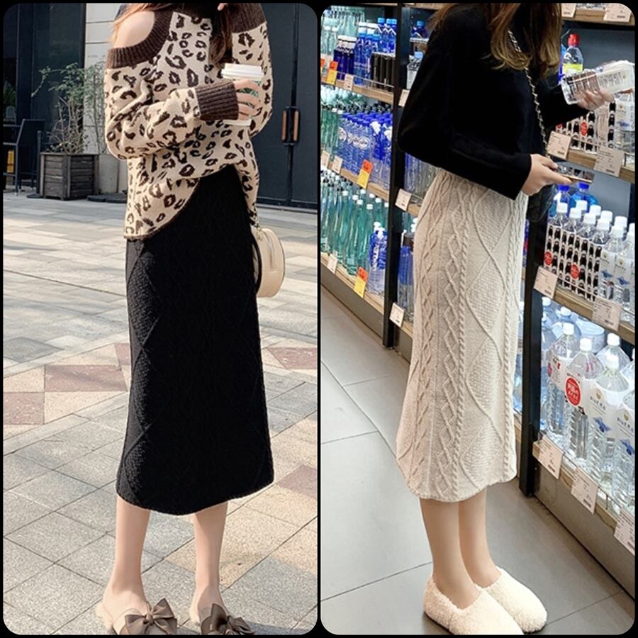 大人可愛いかぎ編みニットのペンシルスカート コンサバ系 こなれ感 ロング タイト 冬 お出かけや女子会にも 街角のカフェテラス