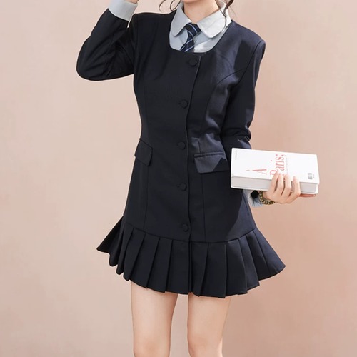レイヤード風フロントボタンプリーツミニワンピ ・78856