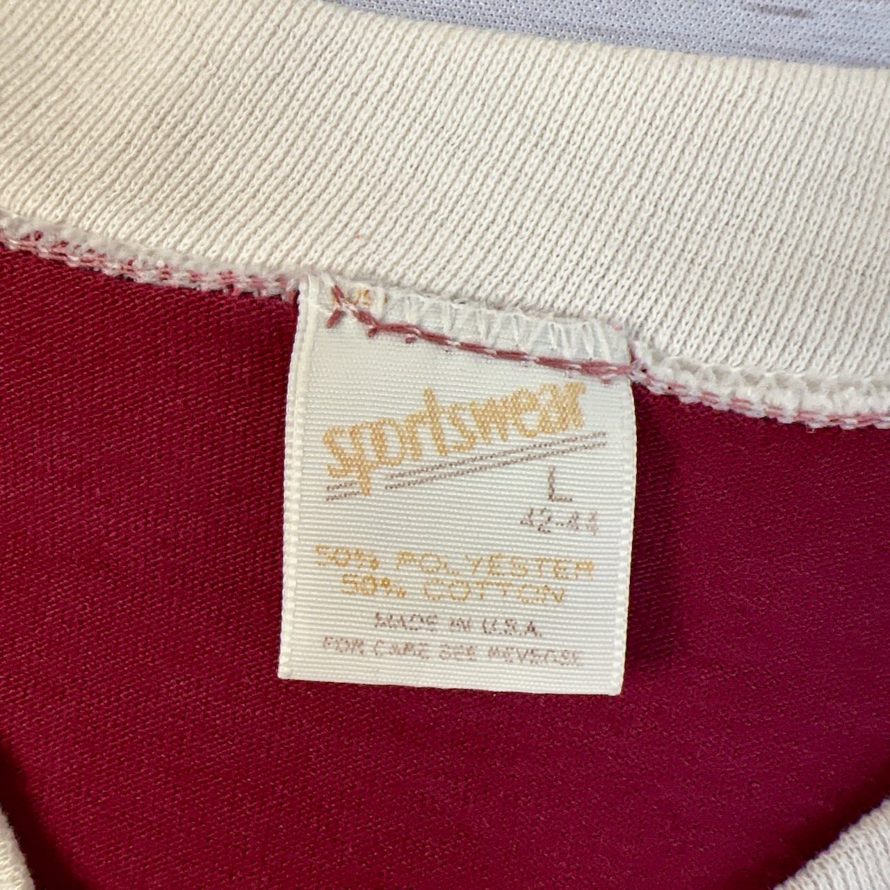 古着 希少 80s リンガーTシャツ Vネック トリム フロッキー 雰囲気◎ 70s〜80s USA製 sportswear フットボールT サイズ:L Hatt