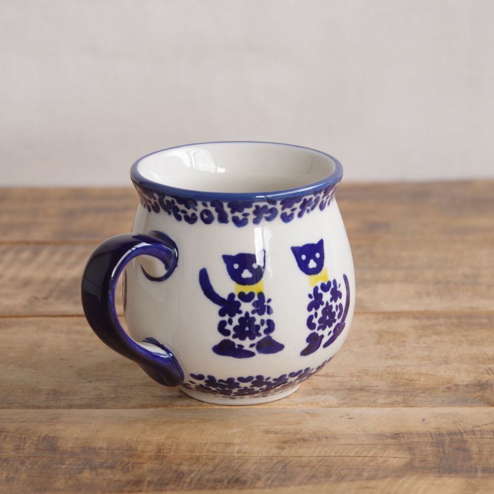 新品】 ポーリッシュポタリー マグカップ ポーランド食器 猫 ボウタイ  