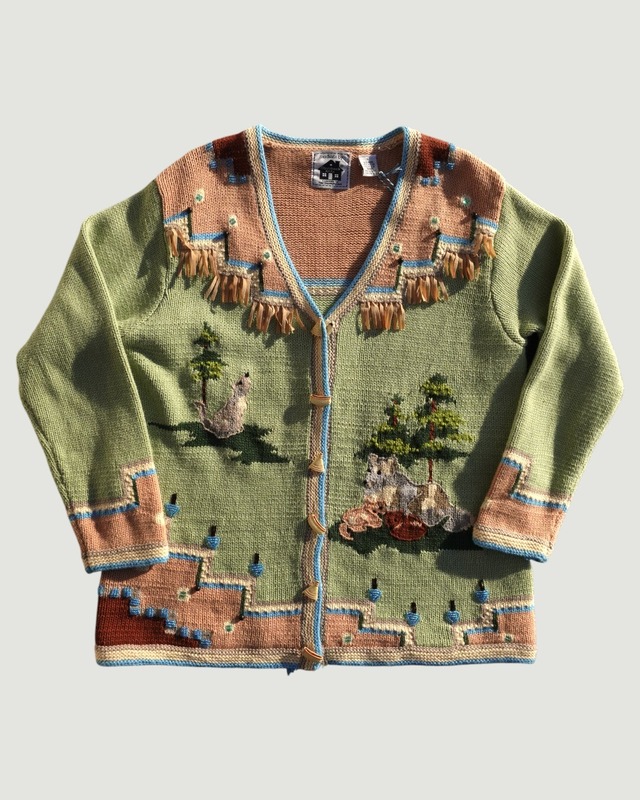 【古着】コヨーテと森のフリンジカーディガン