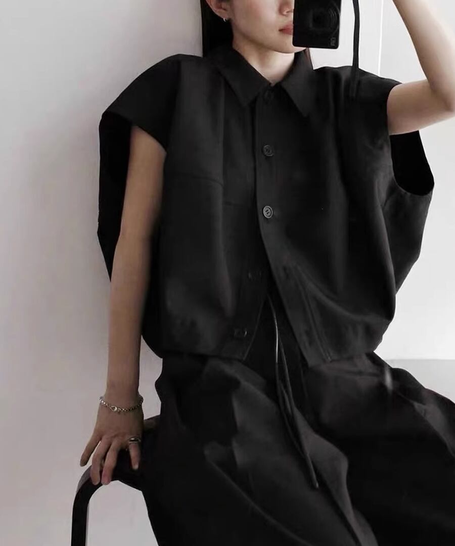 襟付きふんわりショートベスト【t-11203】