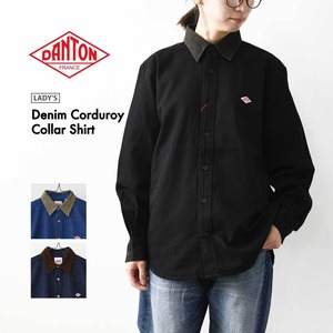DANTON [ダントン] W Denim Corduroy Collar Shirt [DT-B0489SDM] デニムコーデュロイカラーシャツ・デニムシャツ・レギュラーカラーシャツ・コーデュロイ襟・長袖・ライトデニム・LADY'S [2026AW]