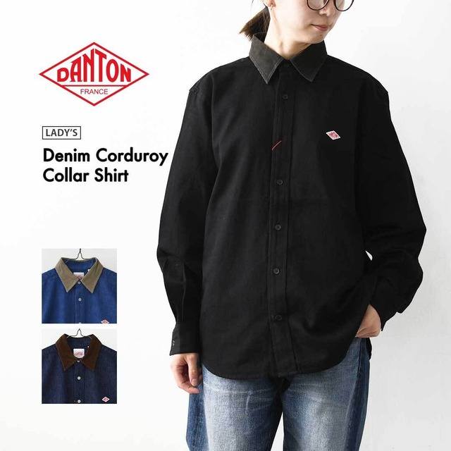 DANTON [ダントン] W Denim Corduroy Collar Shirt [DT-B0489SDM] デニムコーデュロイカラーシャツ・デニムシャツ・レギュラーカラーシャツ・コーデュロイ襟・長袖・ライトデニム・LADY'S [2026AW]