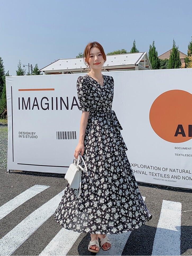 花柄ロングフレアワンピース D1339 | udresser