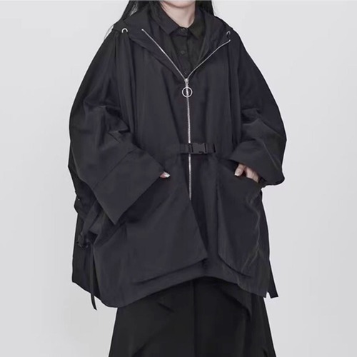 Oversized hooded drawstring jacket C0531