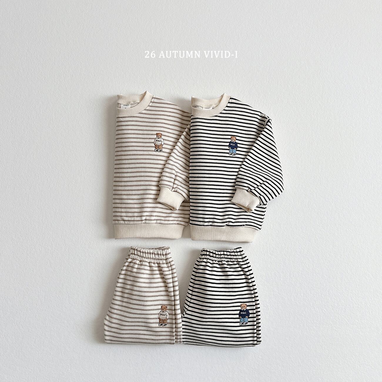 striped bear embroidery top and bottoms【VIVID】※※10月下旬発送予定