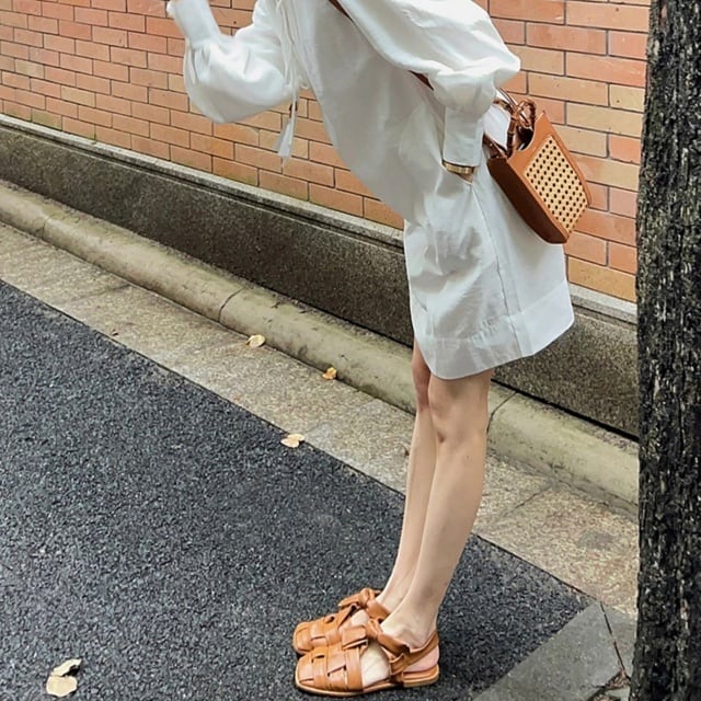 予約販売】サンダル レディース レザー ブラック ブラウン 編み込み