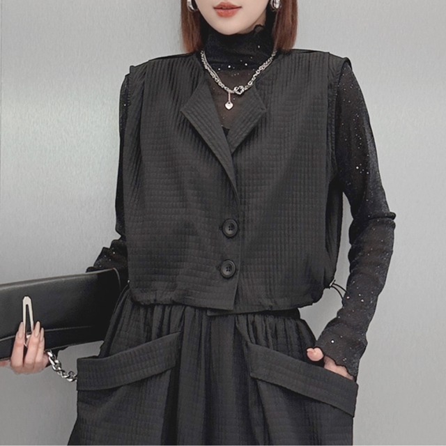 Cropped vest wide pants setup C1628