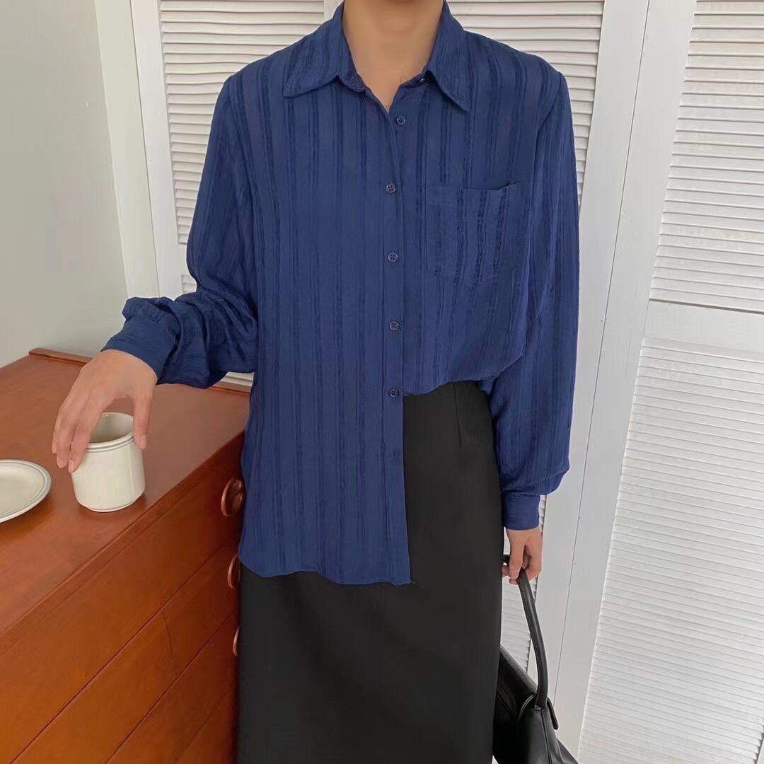 シアーストライプシャツ　 AJ−2205-1130