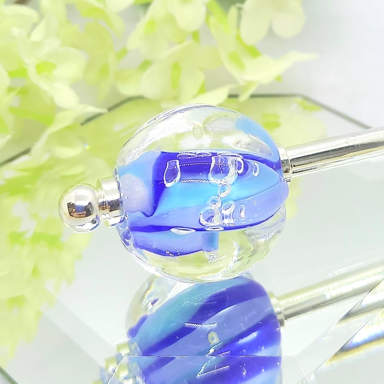 氷の雫とんぼ玉・簪 ~ブルーストライプ 氷の雫とんぼ玉・簪 ~ブルーストライプ