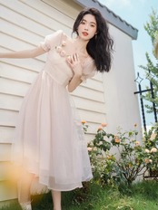 【0053】Pastel Chiffon Lace Rose Short Sleeve Dress