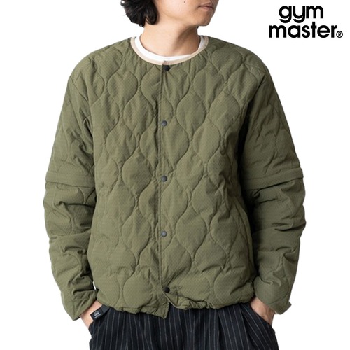 gym master ジムマスター UL-ドビー 2WAY ノーカラージャケット sorona 中綿 リップストップ ドビー 半袖 長袖 キルティングジャケット 軽量 防寒 メンズ レディース 秋冬 春 G833759 オリーブ